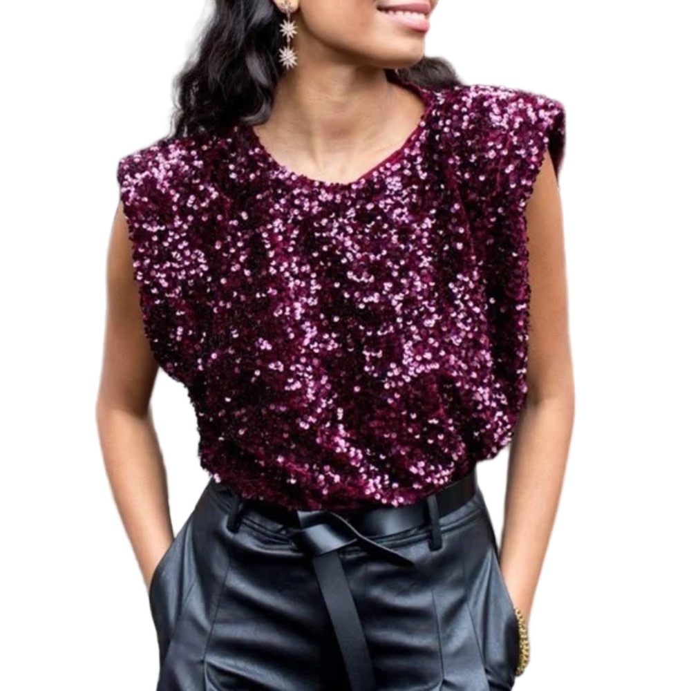 Sequin Embellished Buddy Love Lucy Top Small in Merlot Maroon
